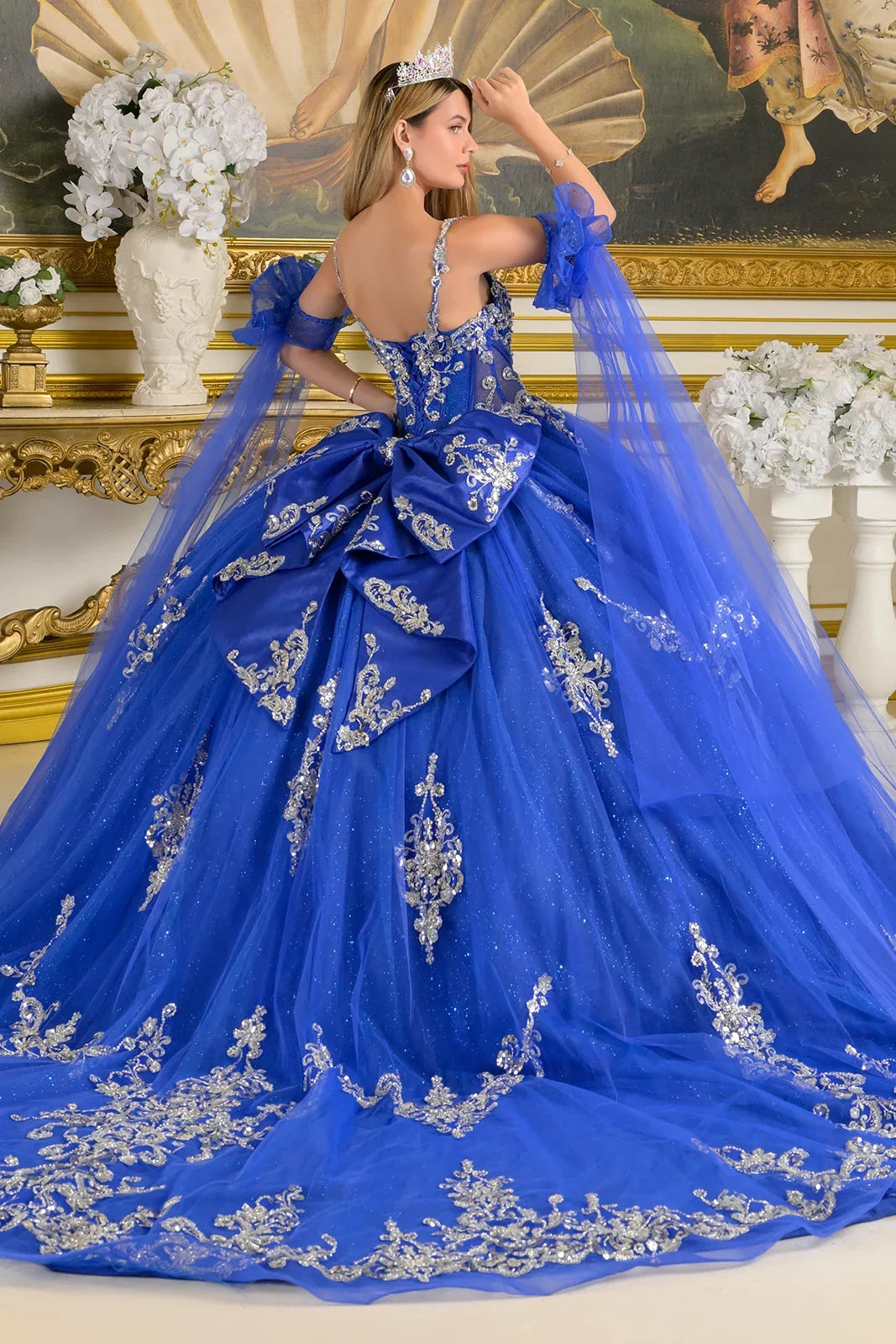 Sleeveless Cape Sleeve Ball Gown by Elizabeth K GL3813 - product image 2
