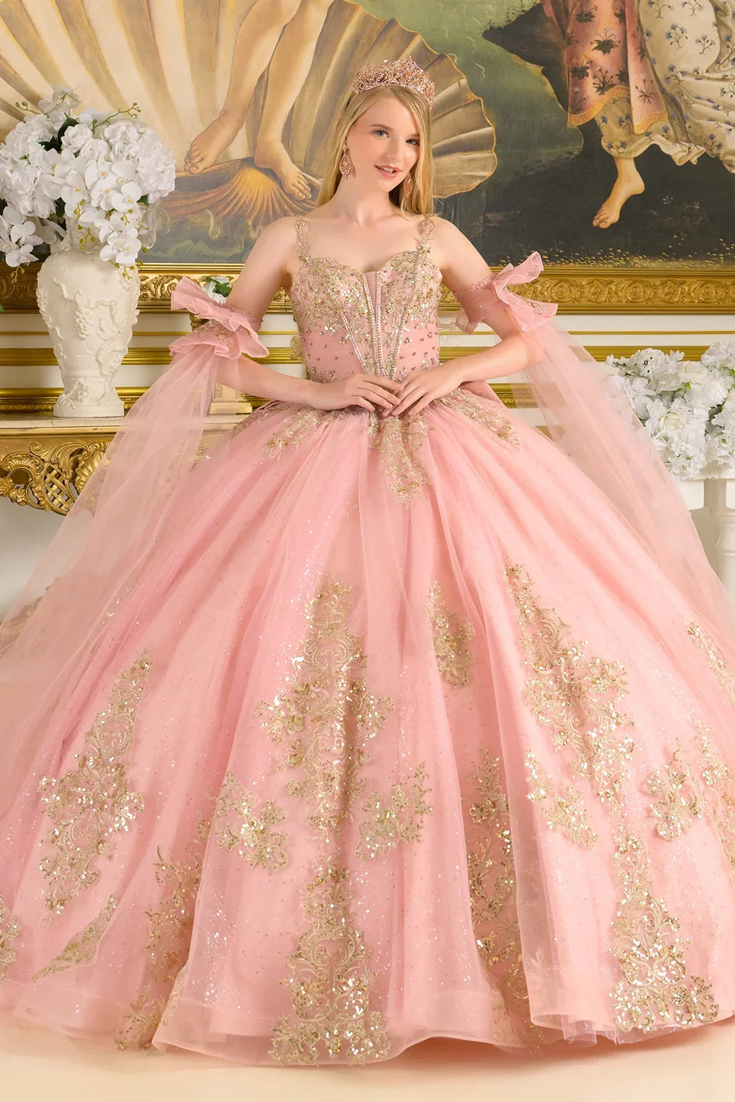 Sleeveless Cape Sleeve Ball Gown by Elizabeth K GL3814 - product image 1