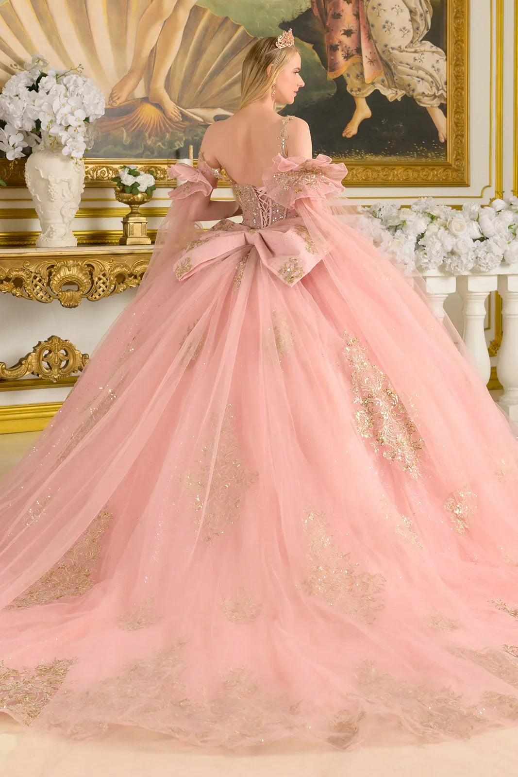 Sleeveless Cape Sleeve Ball Gown by Elizabeth K GL3814 - product image 2