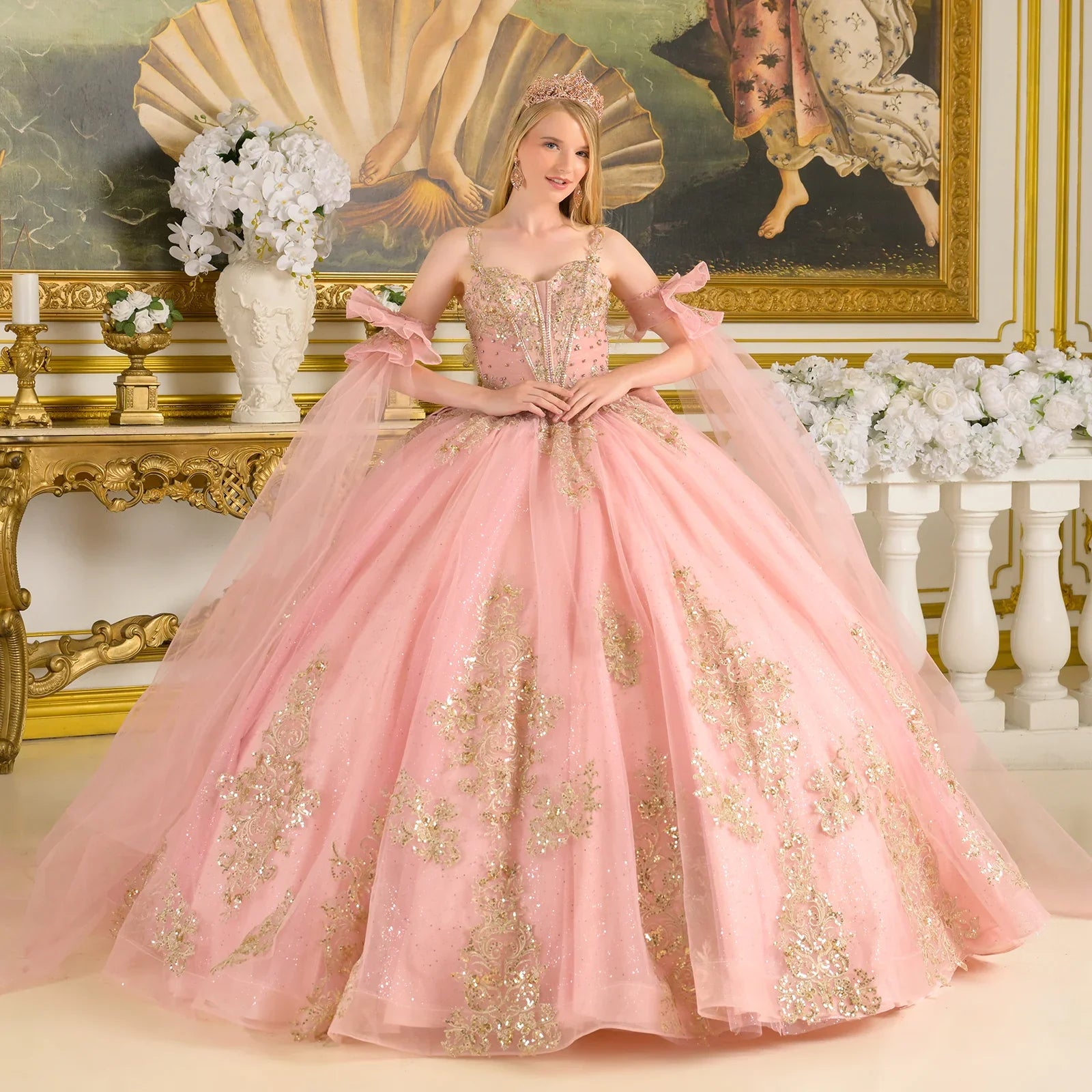 Sleeveless Cape Sleeve Ball Gown by Elizabeth K GL3814 - product image 5