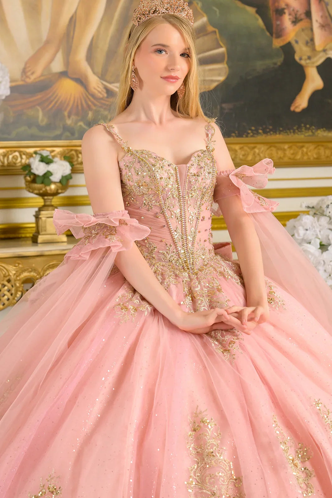 Sleeveless Cape Sleeve Ball Gown by Elizabeth K GL3814 - product image 3