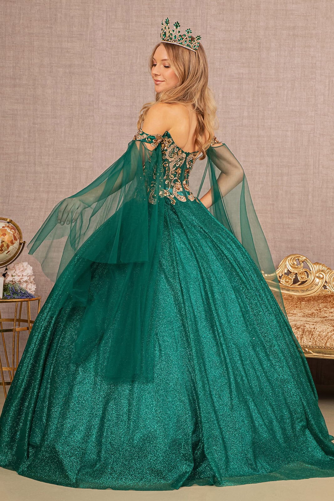 Glitter Cape Sleeve Ball Gown by Elizabeth K GL3139 - product image 2