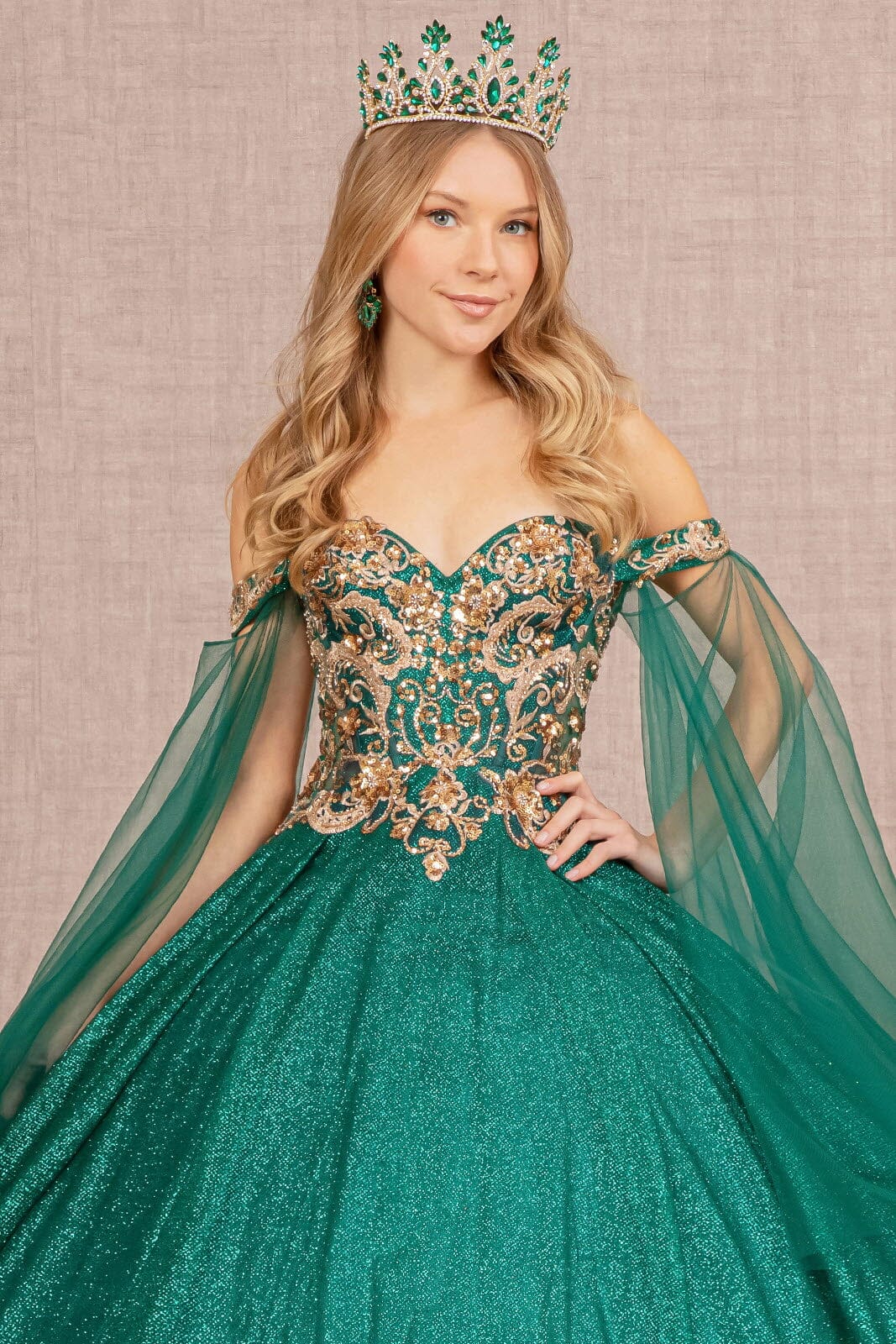 Glitter Cape Sleeve Ball Gown by Elizabeth K GL3139 - product image 3
