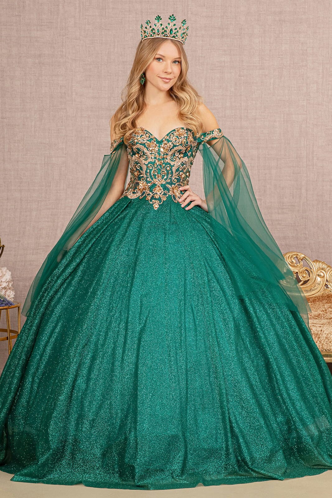 Glitter Cape Sleeve Ball Gown by Elizabeth K GL3139 - product image 1