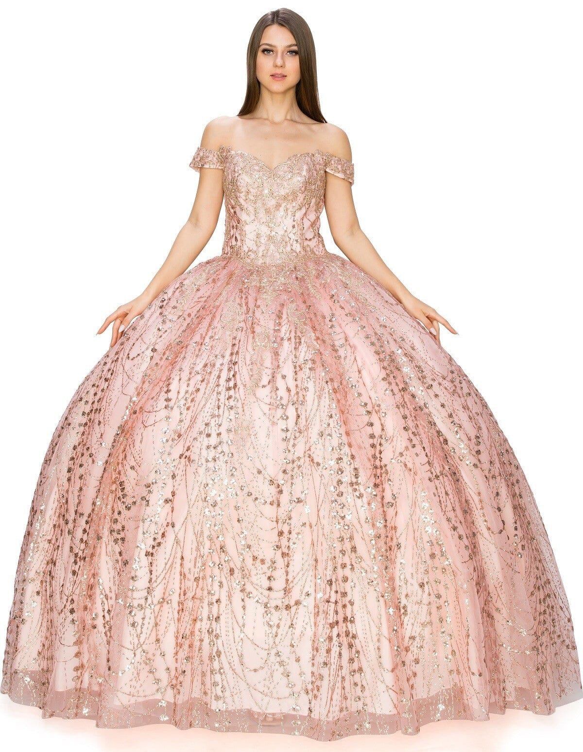 Glitter Off Shoulder Ball Gown by Cinderella Couture 8033J - product image 9