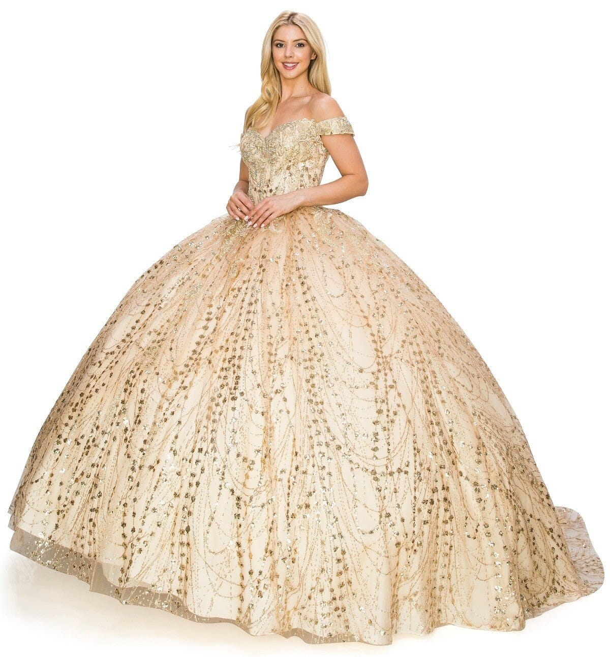 Glitter Off Shoulder Ball Gown by Cinderella Couture 8033J - product image 15