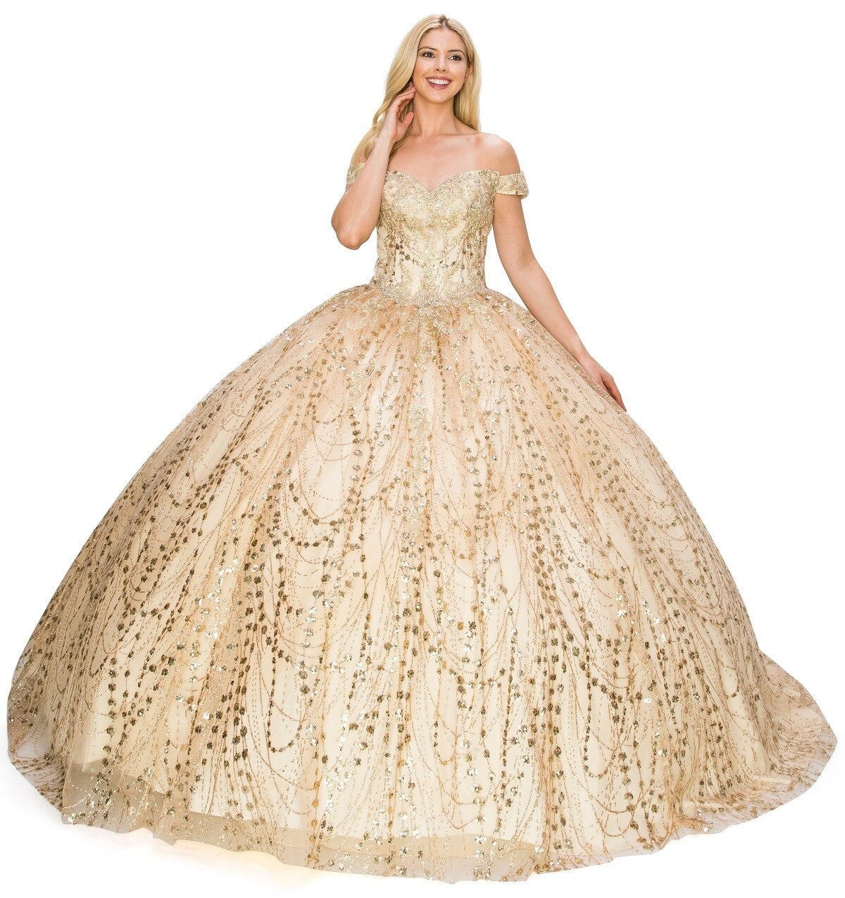 Glitter Off Shoulder Ball Gown by Cinderella Couture 8033J - product image 14