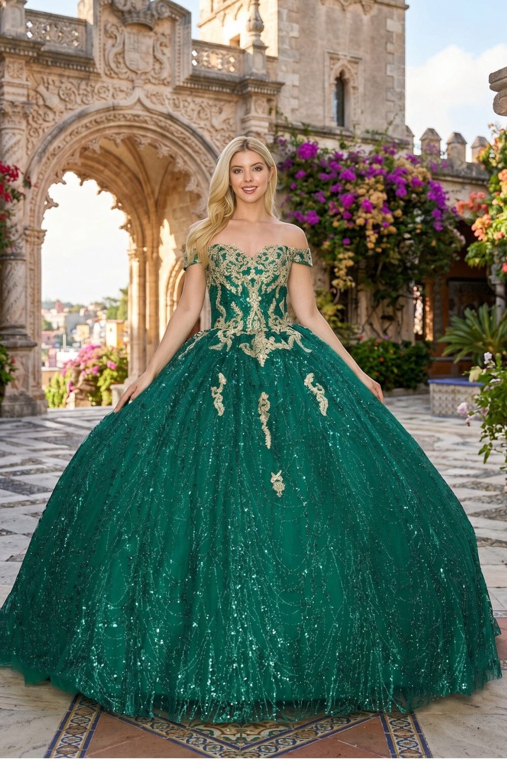 Glitter Off Shoulder Ball Gown by Cinderella Couture 8033J - product image 1