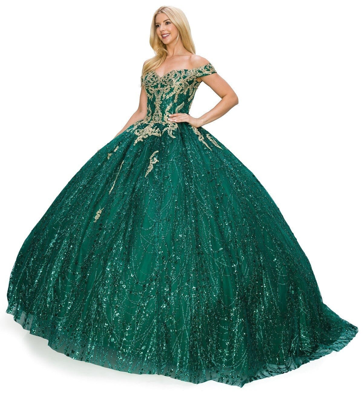 Glitter Off Shoulder Ball Gown by Cinderella Couture 8033J - product image 4