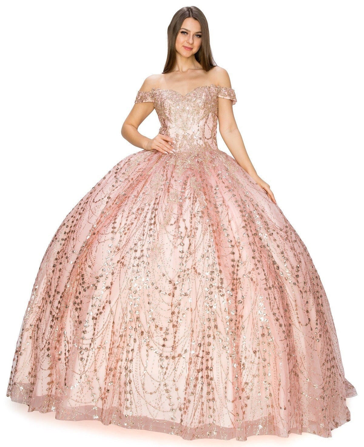 Glitter Off Shoulder Ball Gown by Cinderella Couture 8033J - product image 8