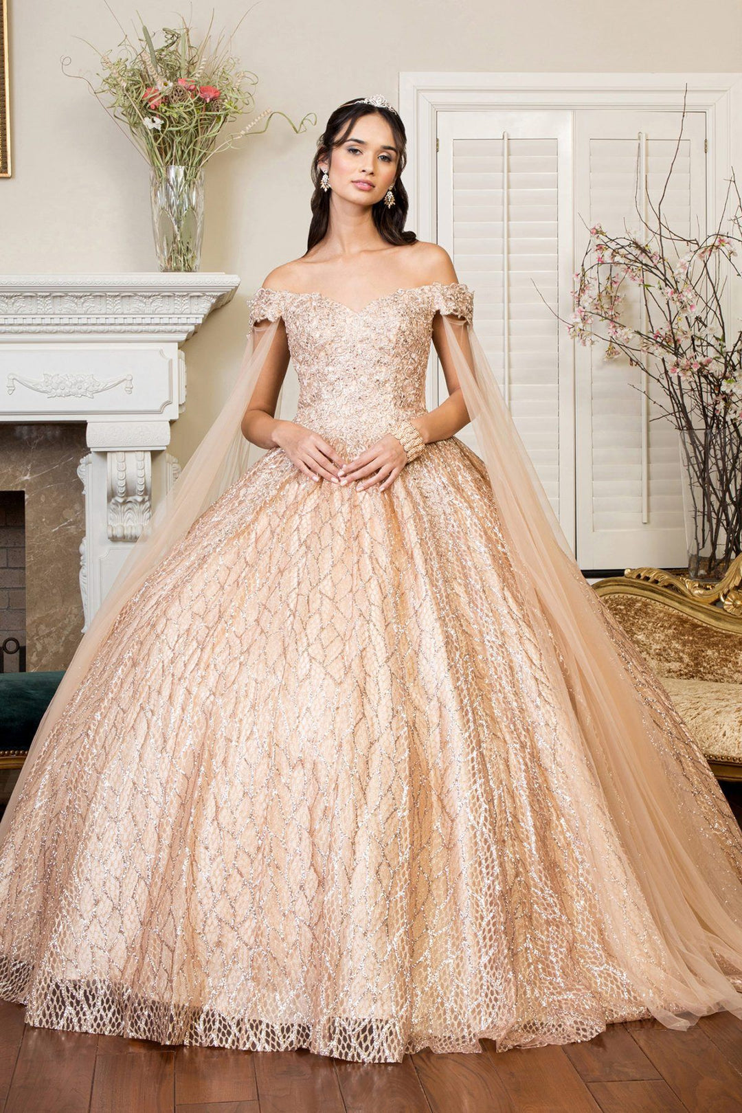 Glitter Off Shoulder Ball Gown by Elizabeth K GL1926 - product image 1
