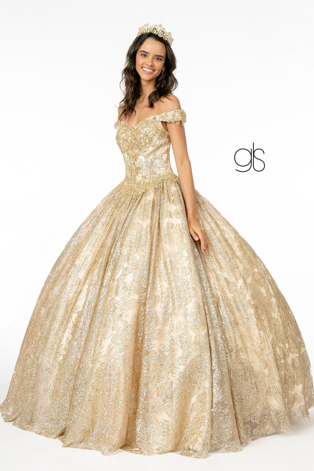 Glitter Print Off Shoulder Ball Gown by Elizabeth K GL1820 - product image 1