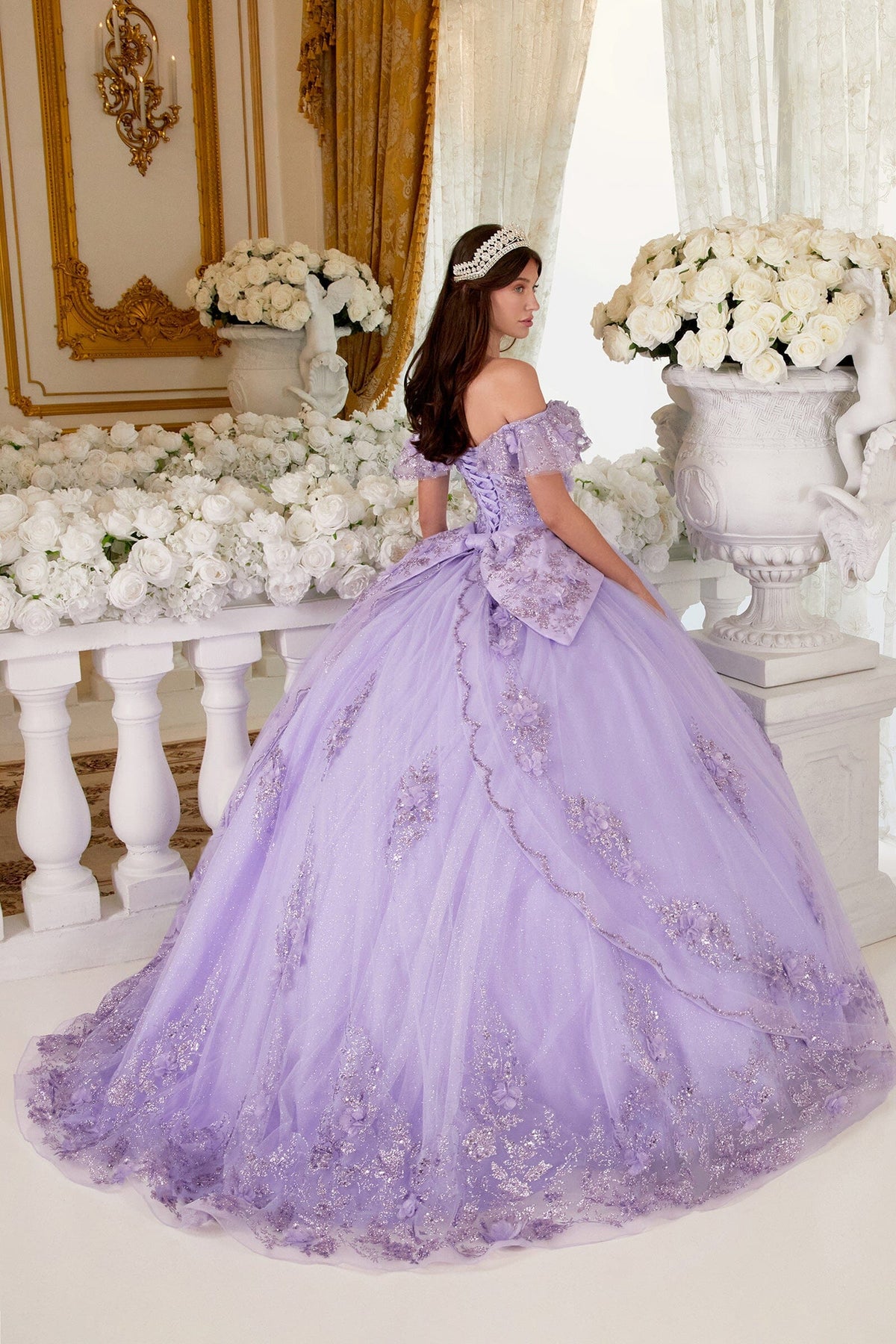 Glitter Print Off Shoulder Ball Gown by Ladivine 15701 - product image 11
