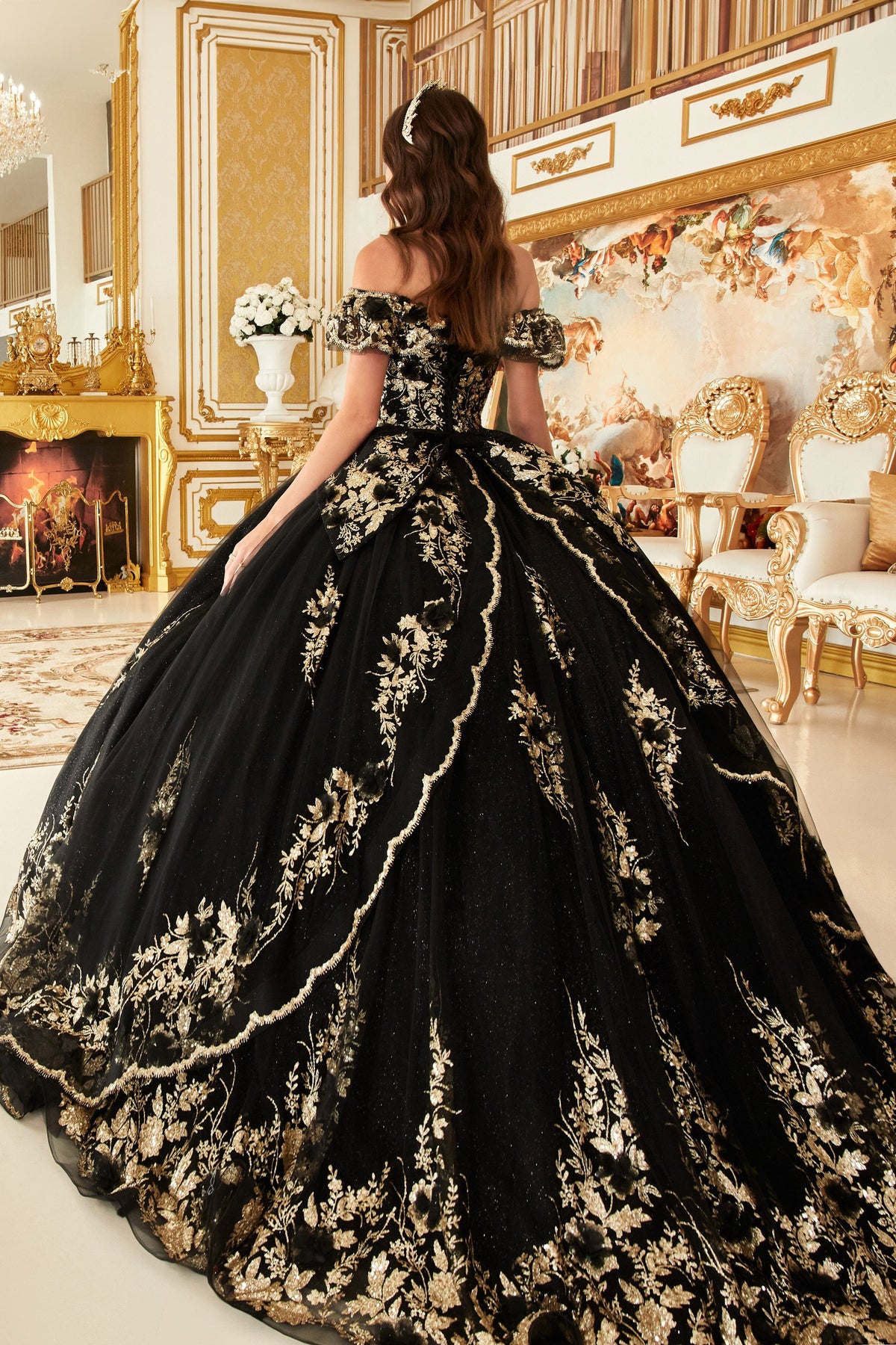 Glitter Print Off Shoulder Ball Gown by Ladivine 15701 - product image 7