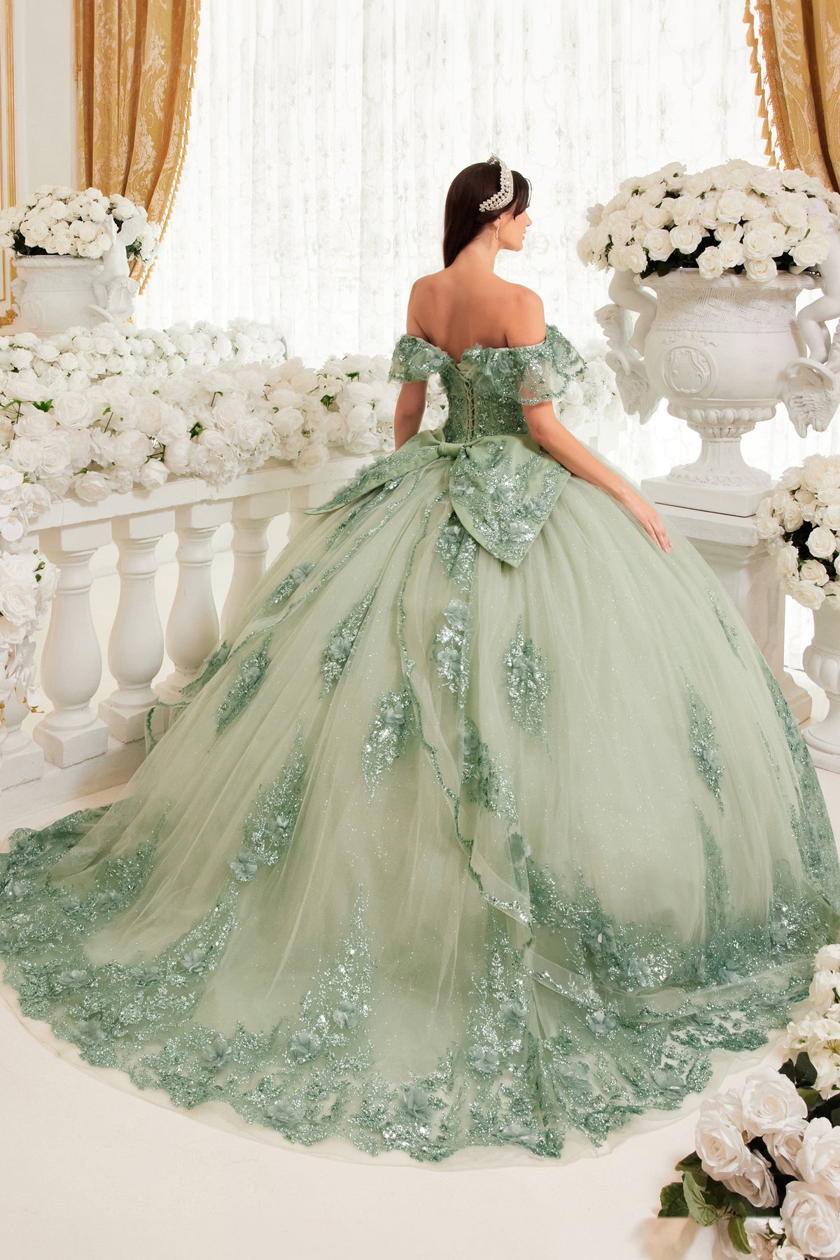 Glitter Print Off Shoulder Ball Gown by Ladivine 15701 - product image 9
