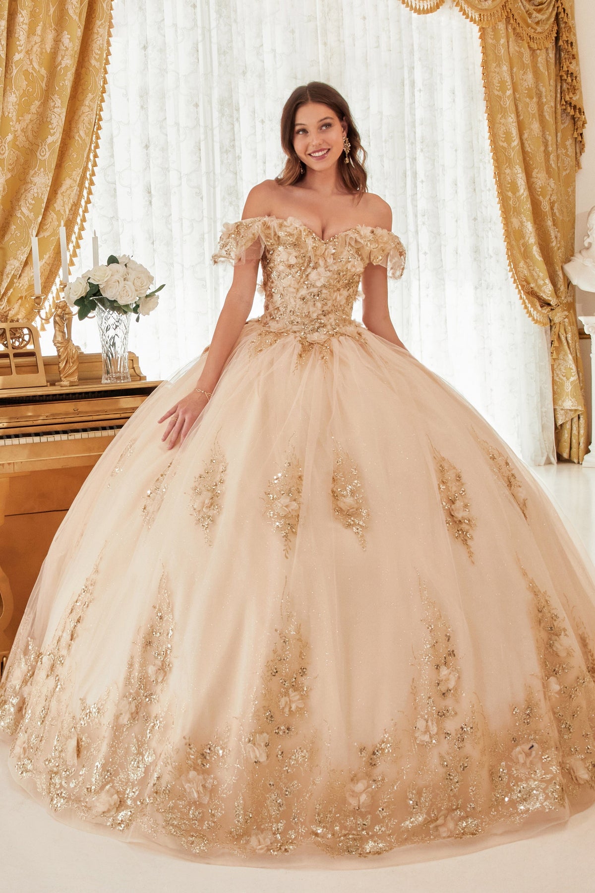 Glitter Print Off Shoulder Ball Gown by Ladivine 15701 - product image 4