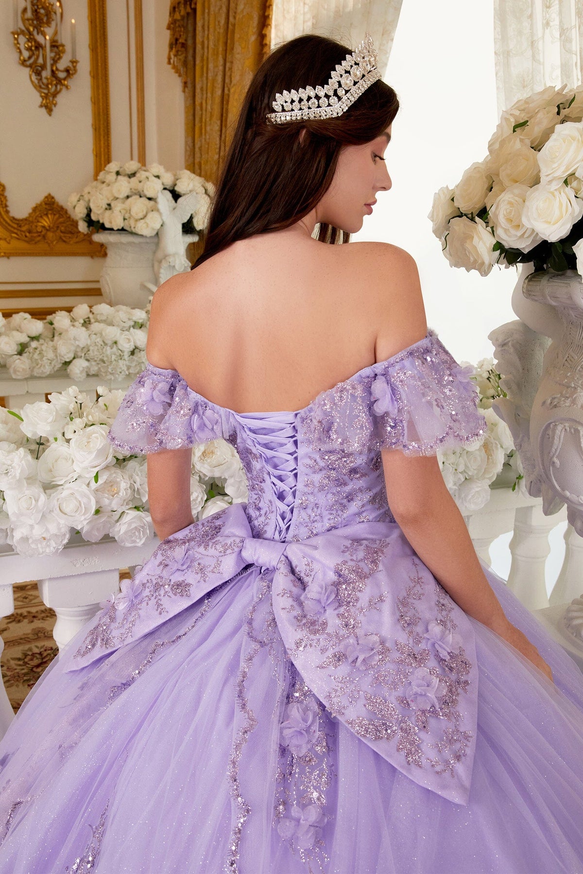 Glitter Print Off Shoulder Ball Gown by Ladivine 15701 - product image 3