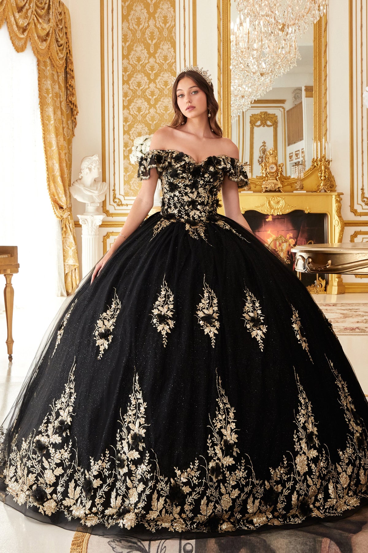 Glitter Print Off Shoulder Ball Gown by Ladivine 15701 - product image 6