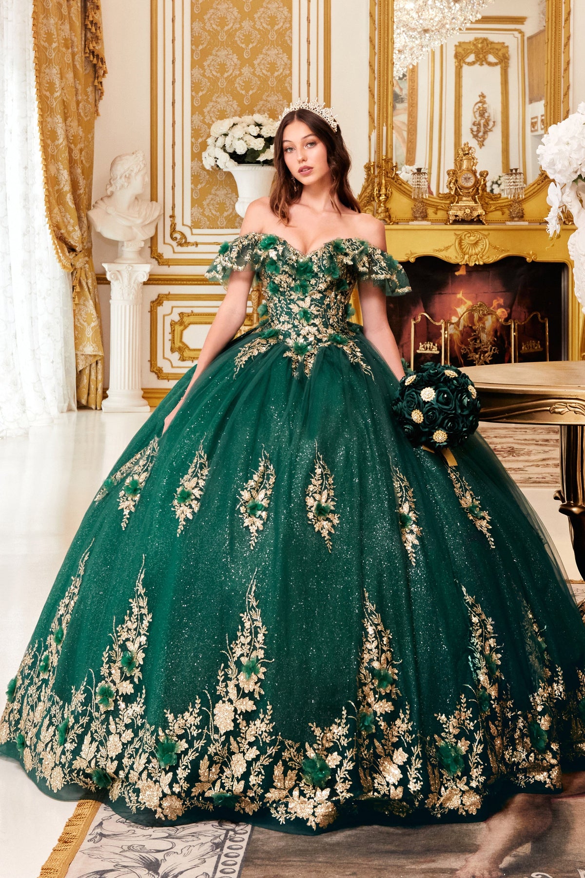 Glitter Print Off Shoulder Ball Gown by Ladivine 15701 - product image 5