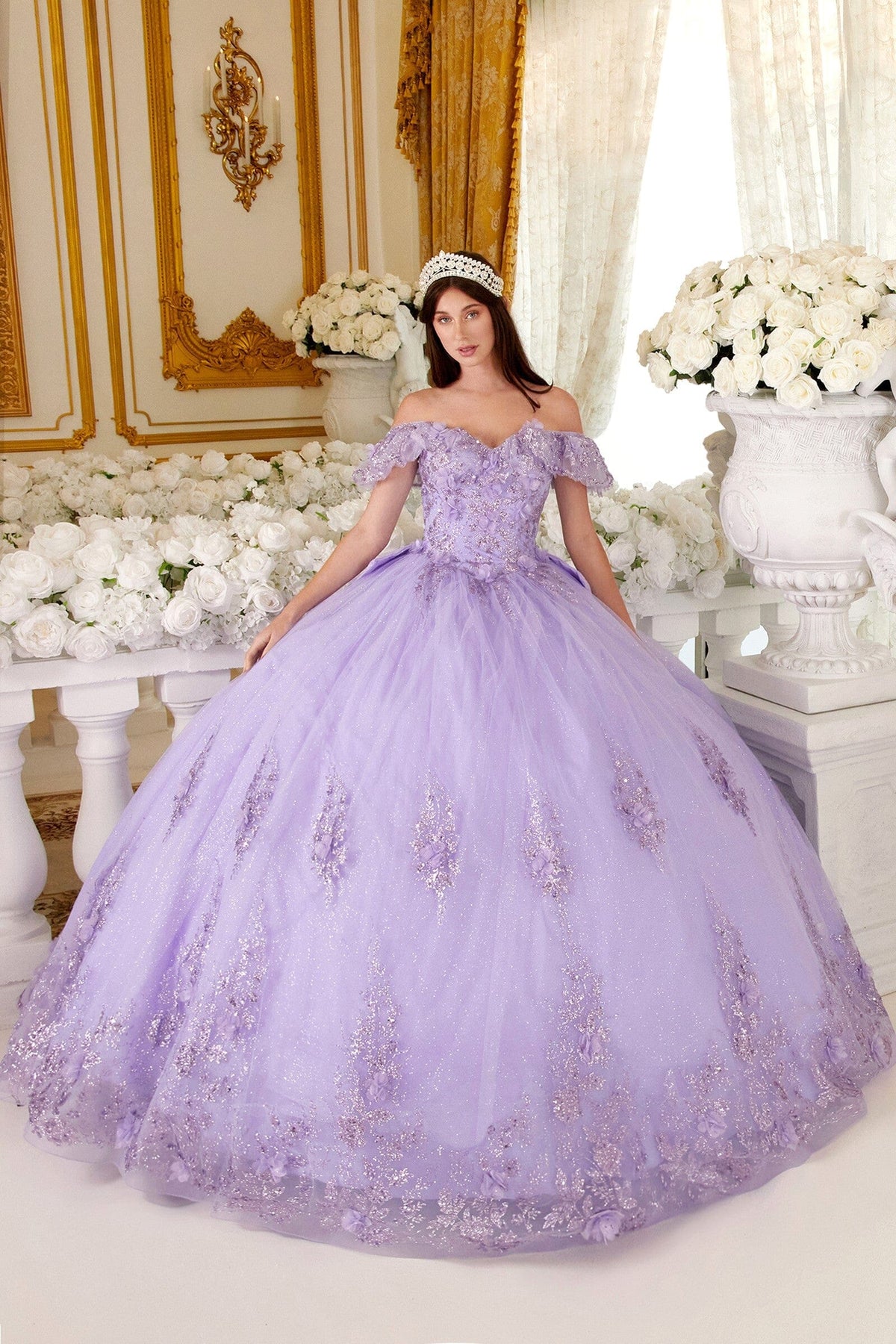Glitter Print Off Shoulder Ball Gown by Ladivine 15701 - product image 10