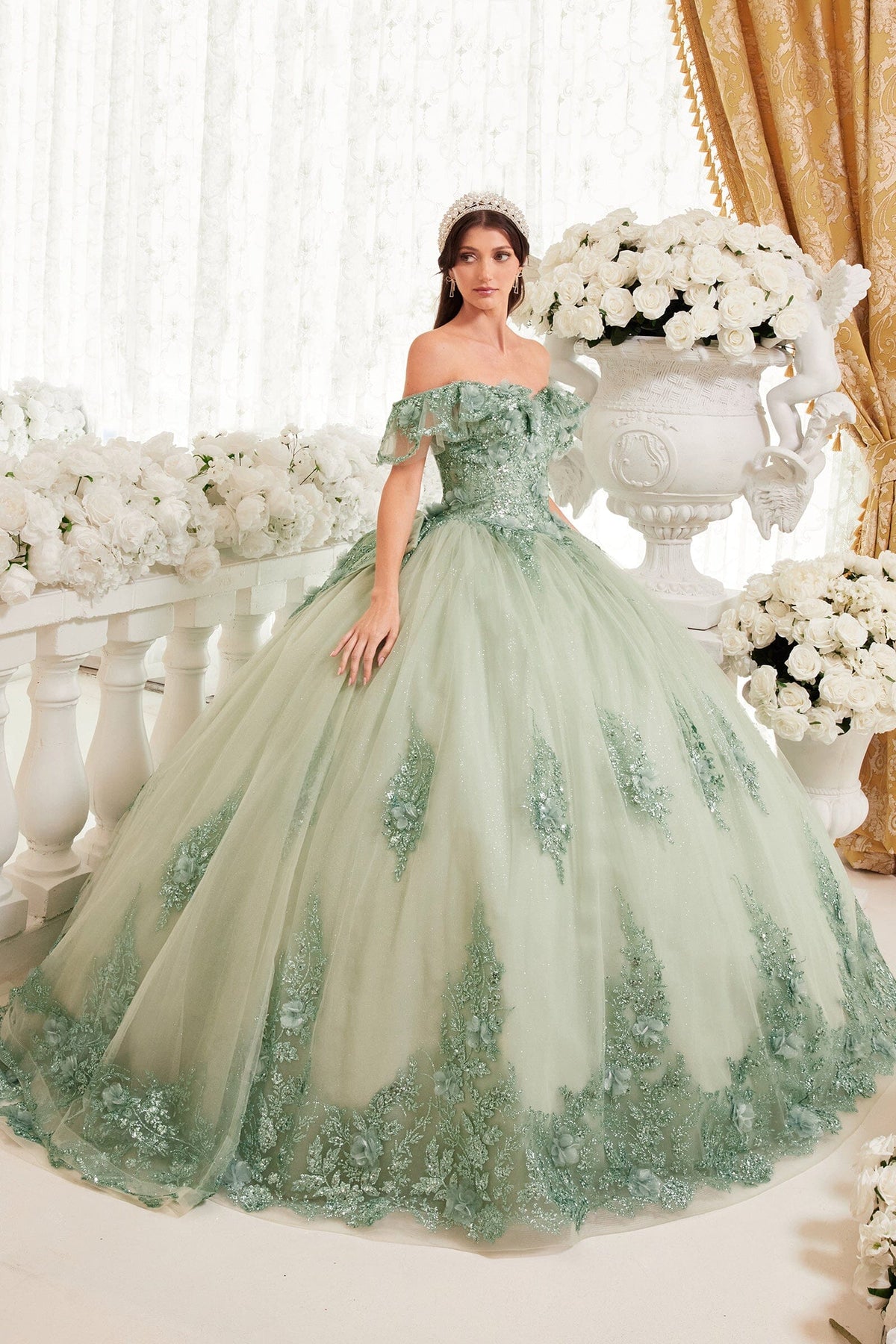 Glitter Print Off Shoulder Ball Gown by Ladivine 15701 - product image 8