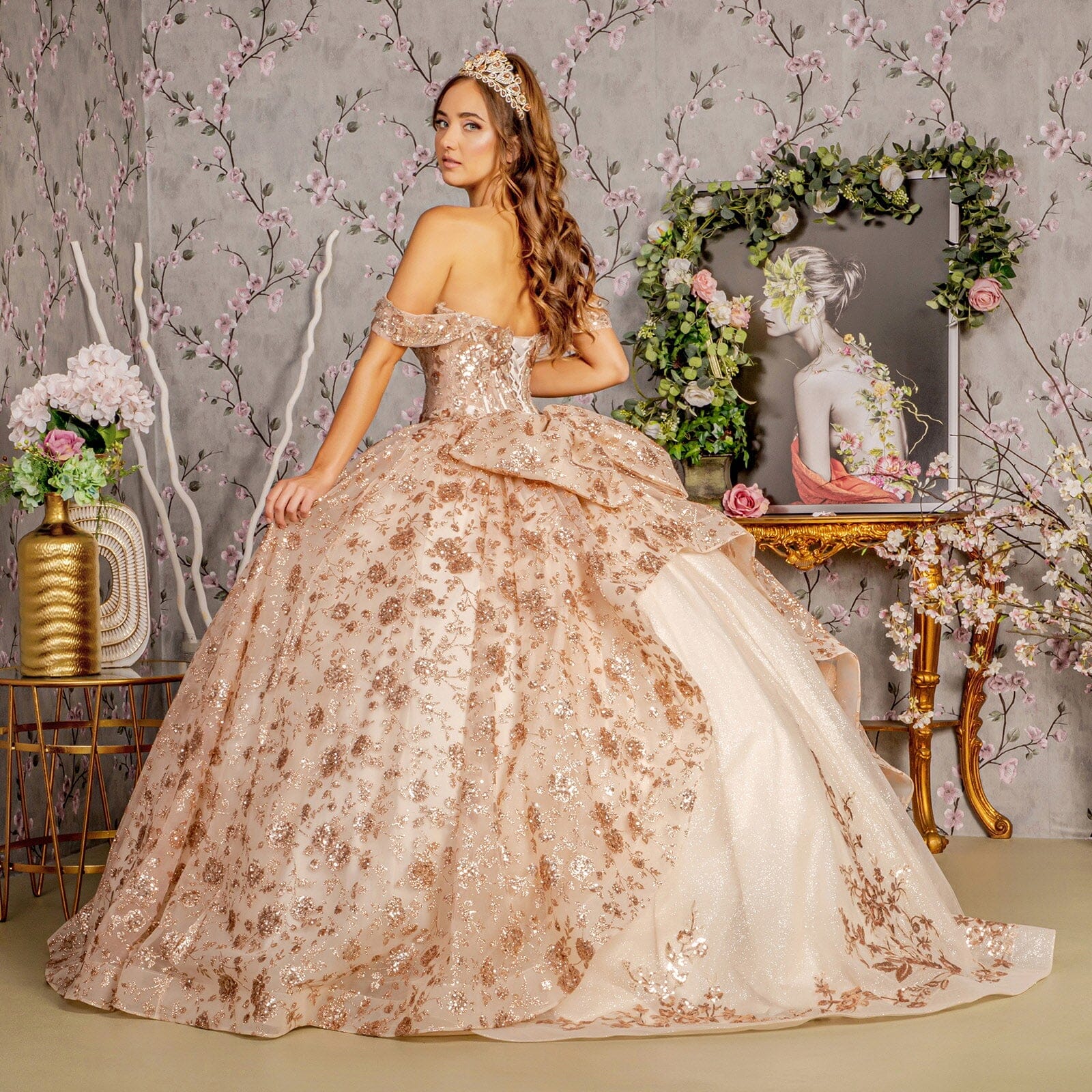 Glitter Print Off Shoulder Corset Ball Gown by GLS Gloria GL3485 - product image 6