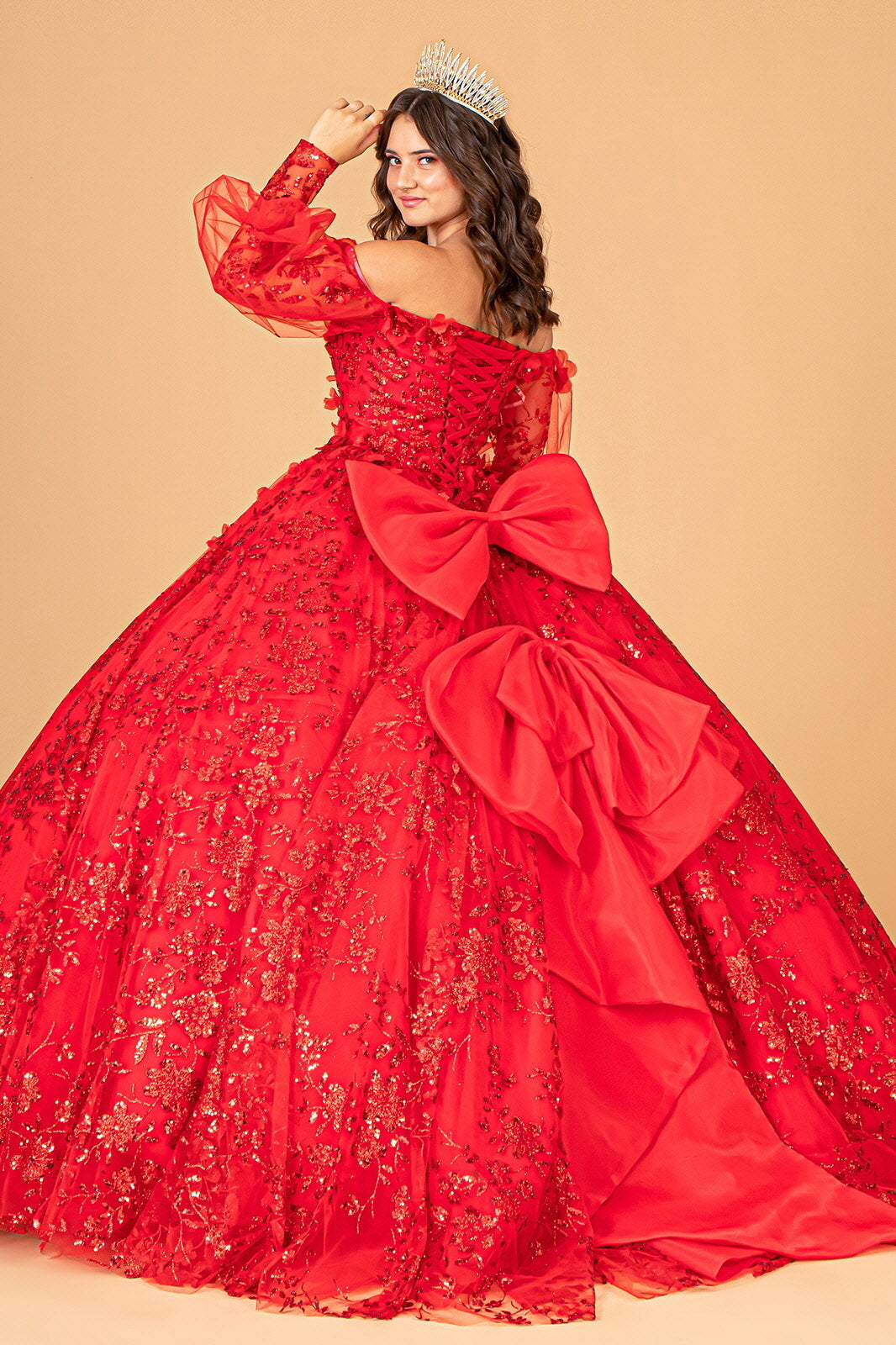 Glitter Print Puff Sleeve Ball Gown by Elizabeth K GL3071 - product image 7