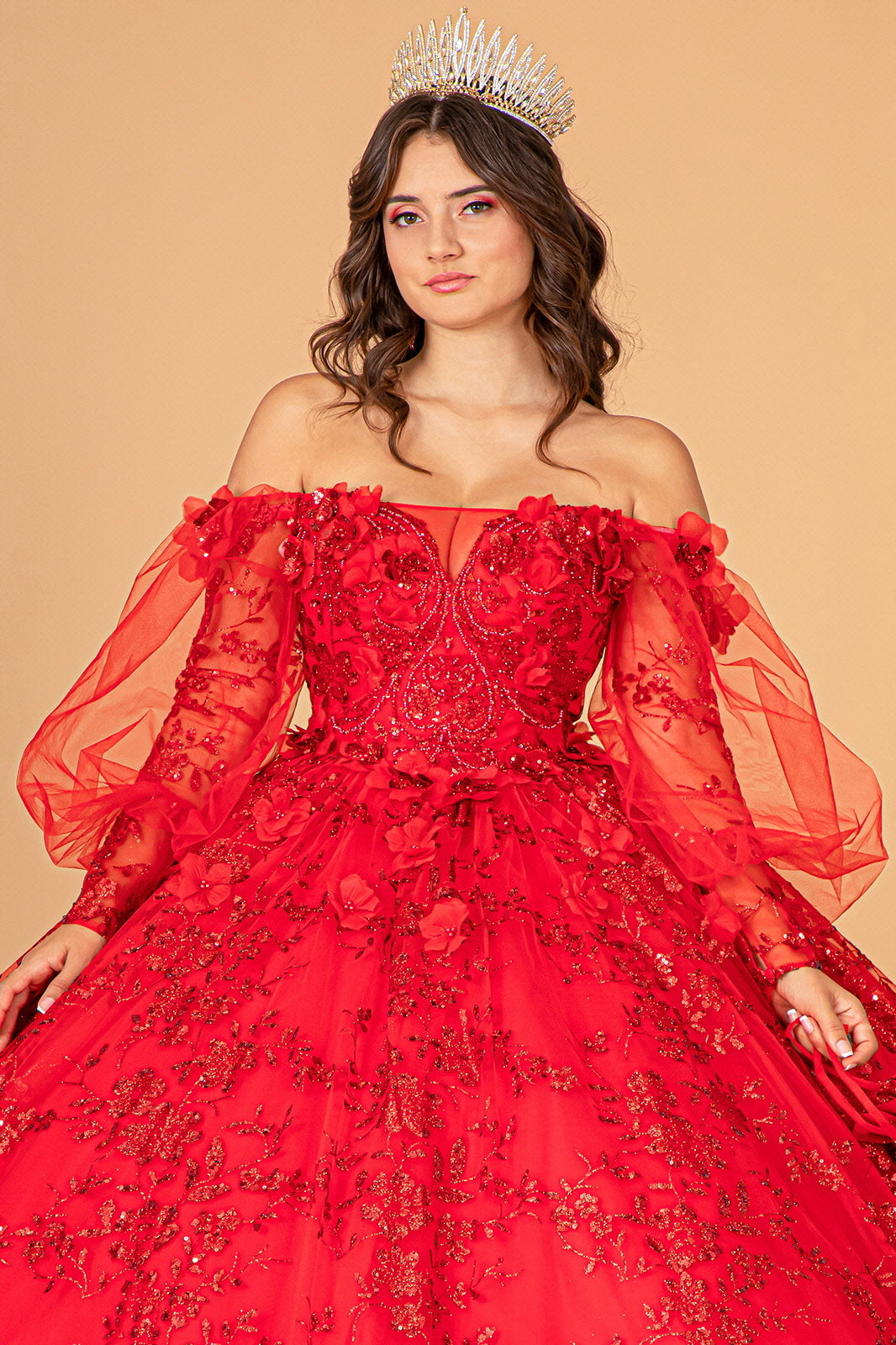 Glitter Print Puff Sleeve Ball Gown by Elizabeth K GL3071 - product image 8