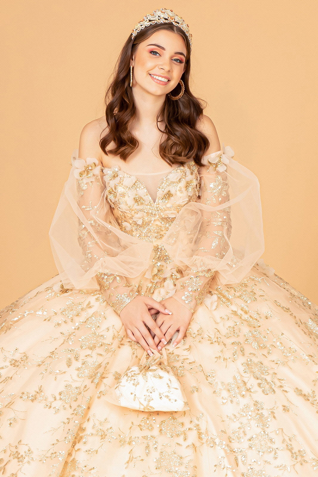 Glitter Print Puff Sleeve Ball Gown by Elizabeth K GL3071 - product image 3