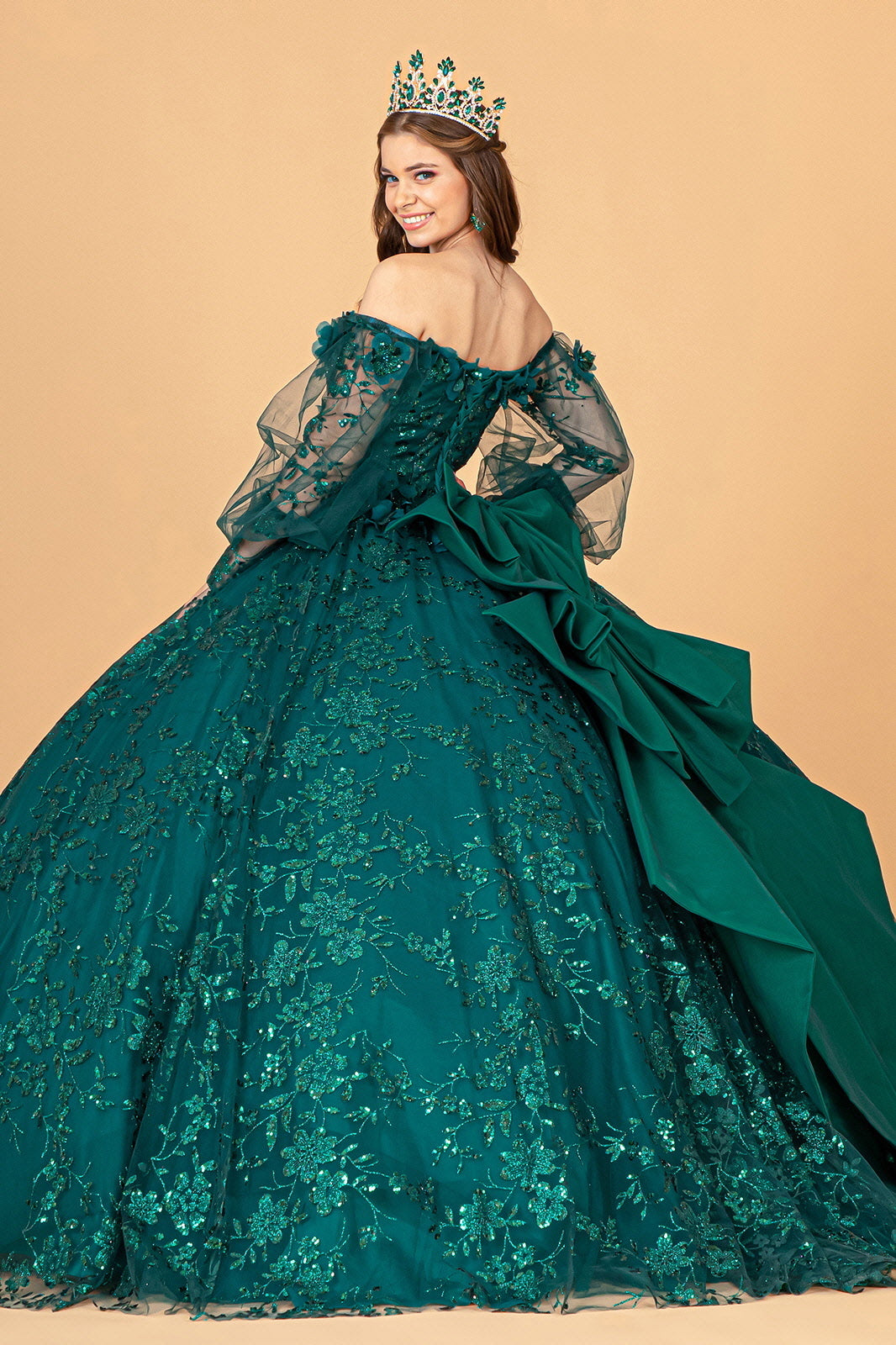 Glitter Print Puff Sleeve Ball Gown by Elizabeth K GL3071 - product image 11