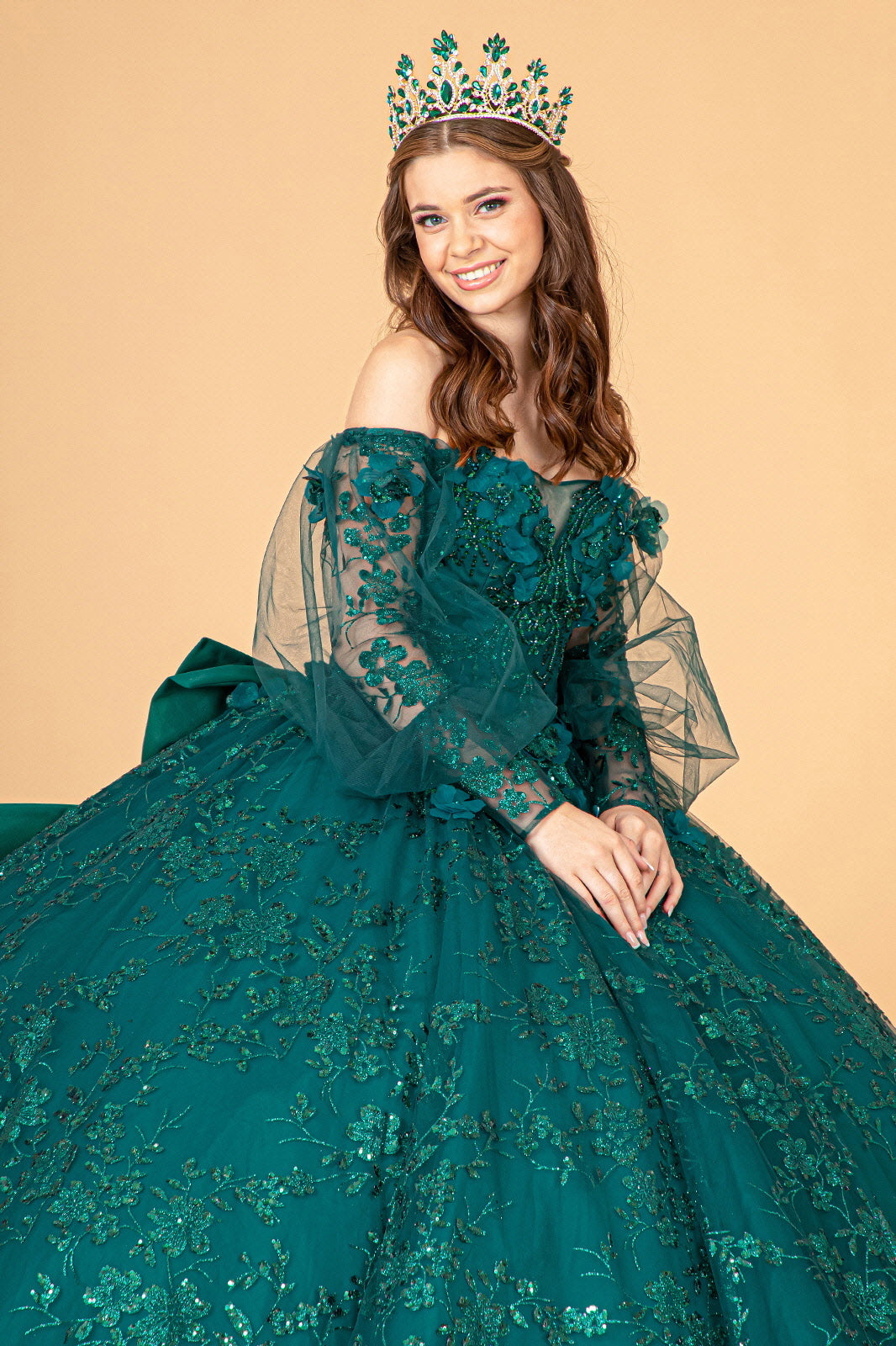 Glitter Print Puff Sleeve Ball Gown by Elizabeth K GL3071 - product image 12