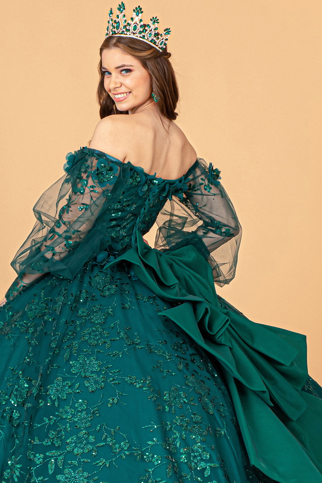 Glitter Print Puff Sleeve Ball Gown by Elizabeth K GL3071 - product image 14