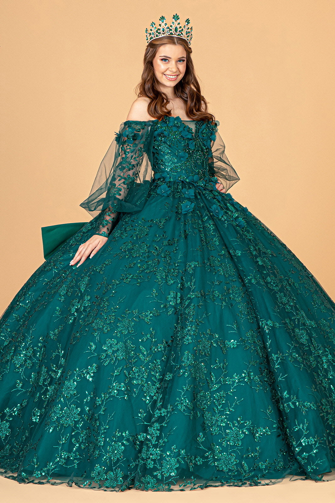 Glitter Print Puff Sleeve Ball Gown by Elizabeth K GL3071 - product image 13