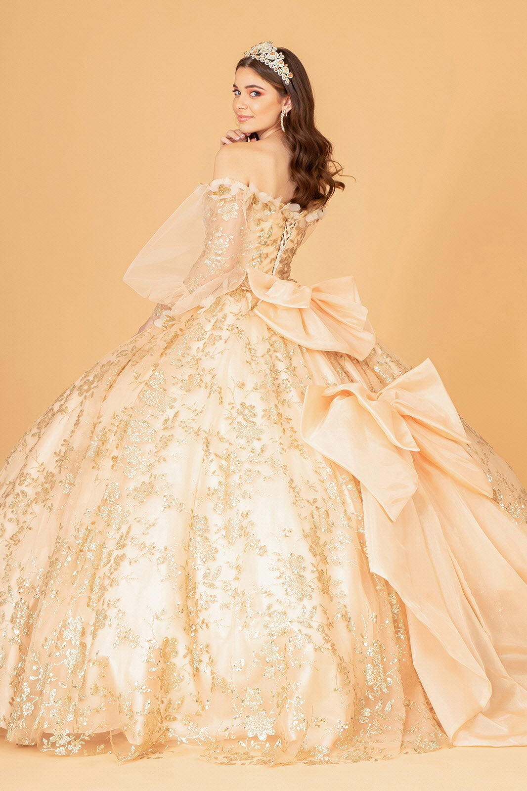 Glitter Print Puff Sleeve Ball Gown by Elizabeth K GL3071 - product image 2
