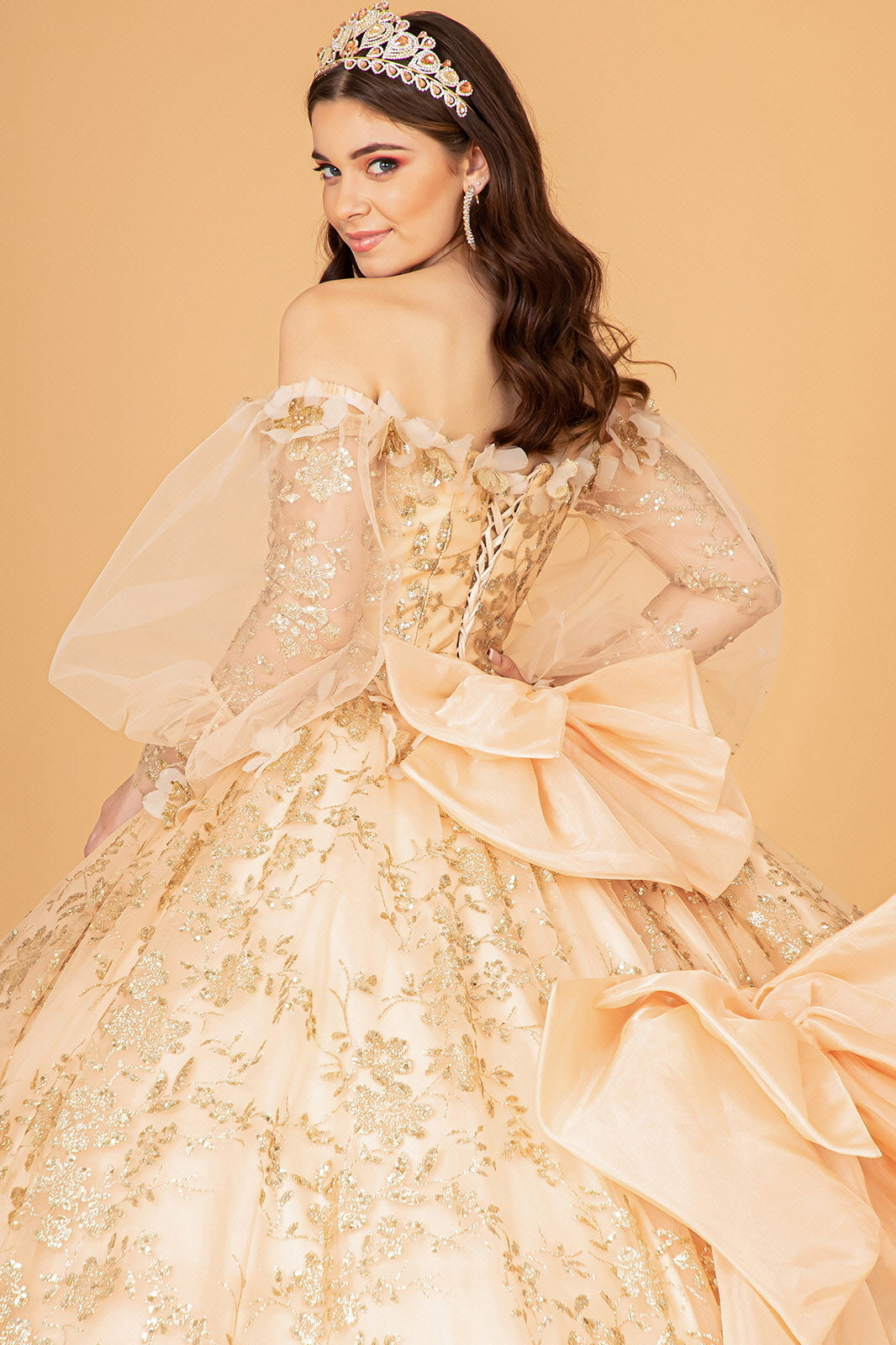 Glitter Print Puff Sleeve Ball Gown by Elizabeth K GL3071 - product image 4