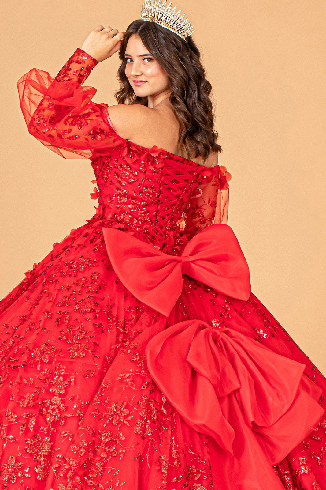 Glitter Print Puff Sleeve Ball Gown by Elizabeth K GL3071 - product image 9