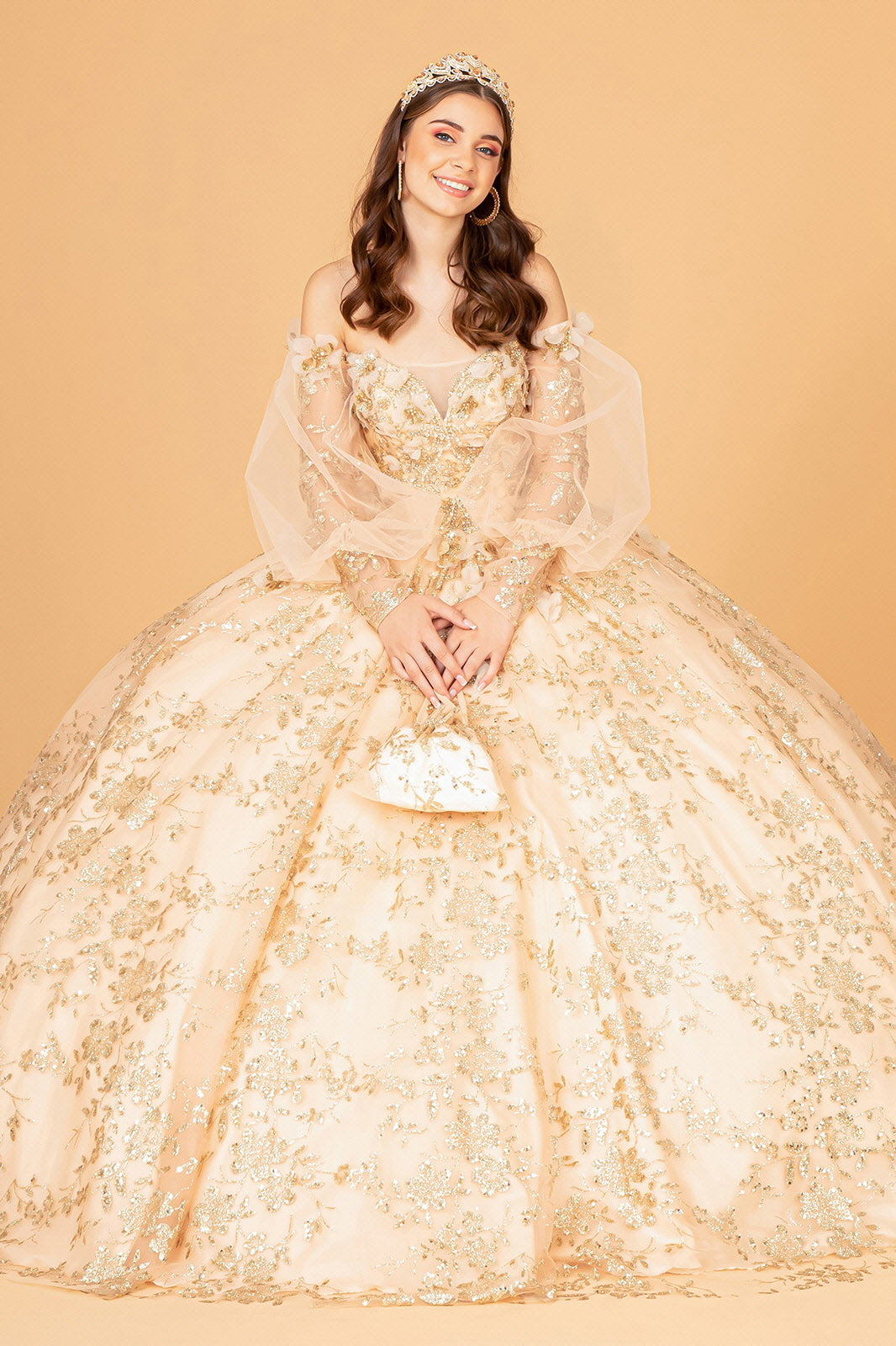 Glitter Print Puff Sleeve Ball Gown by Elizabeth K GL3071 - product image 1