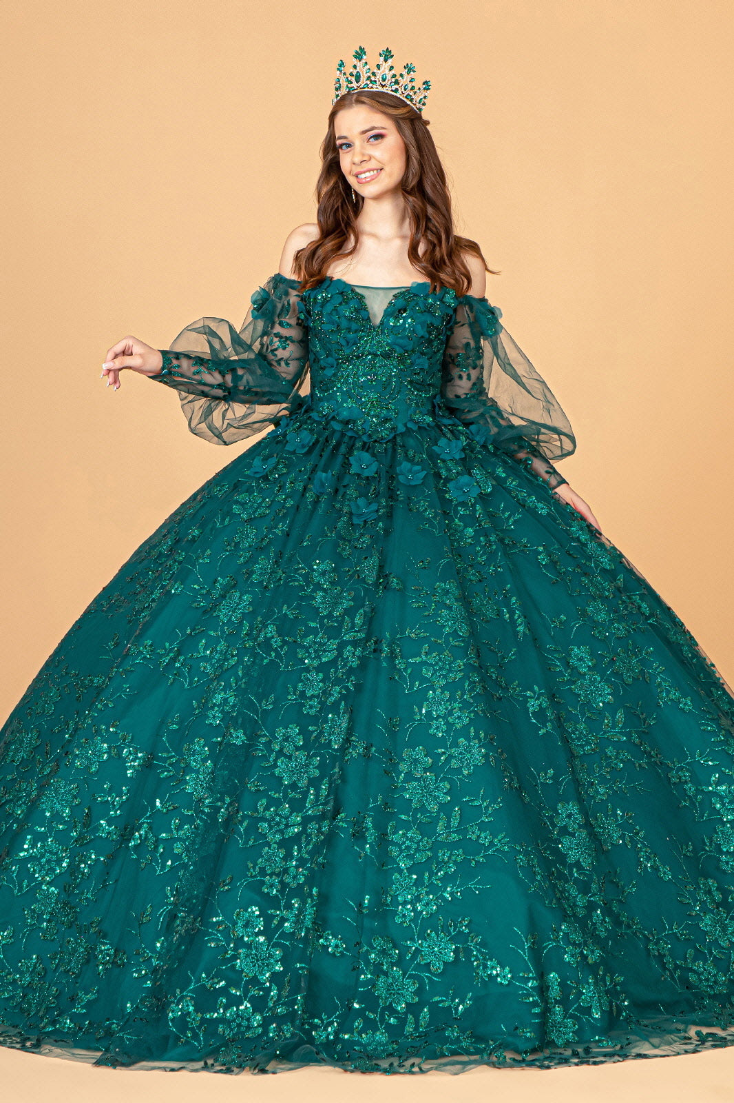 Glitter Print Puff Sleeve Ball Gown by Elizabeth K GL3071 - product image 10