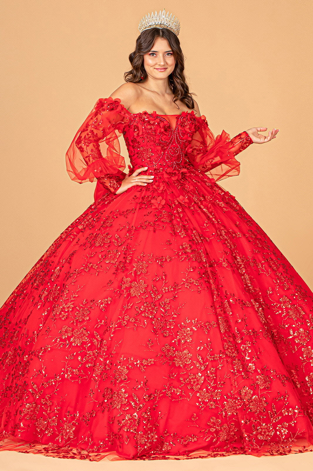 Glitter Print Puff Sleeve Ball Gown by Elizabeth K GL3071 - product image 6