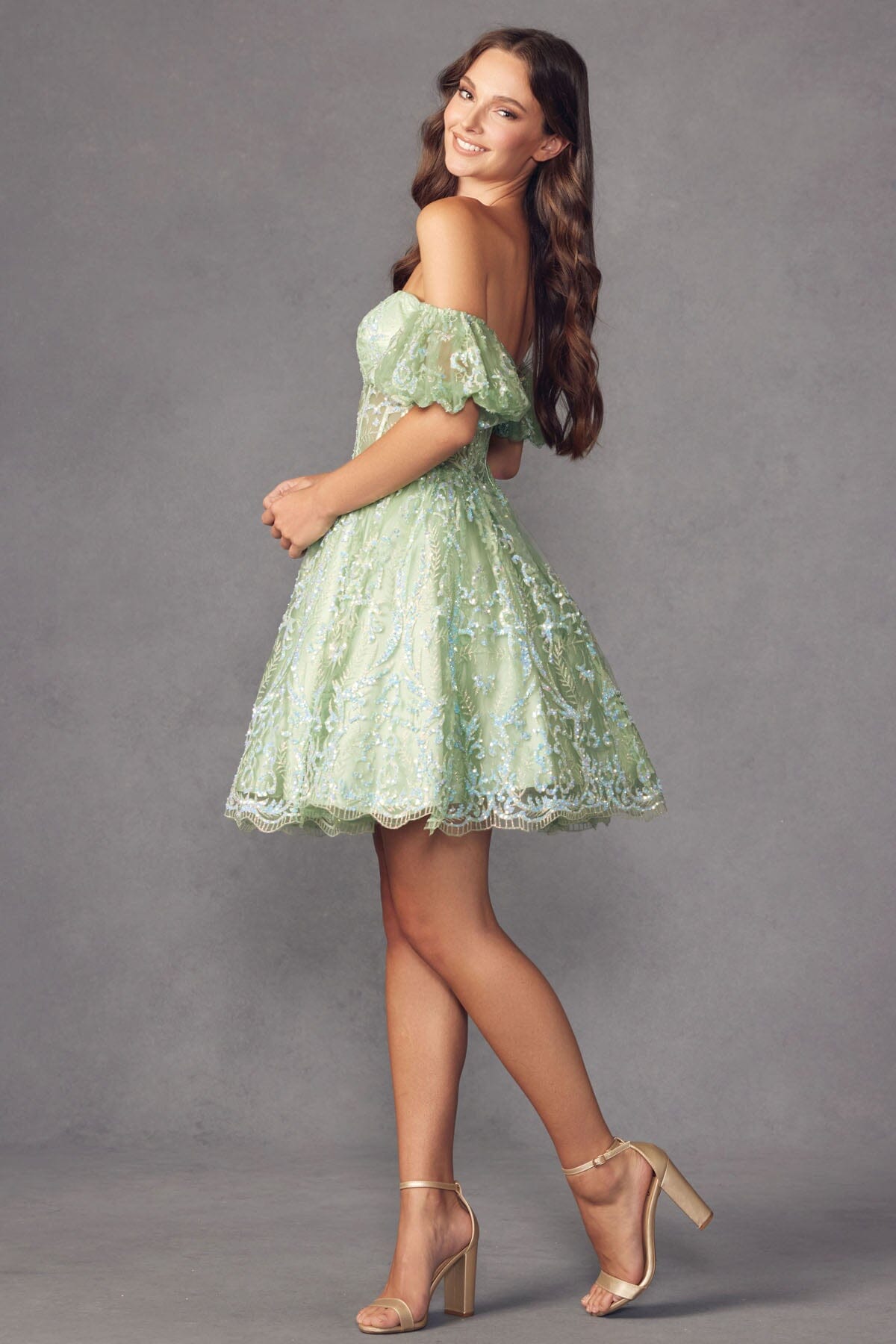Glitter Print Short Off Shoulder Corset Dress by Juliet 891 - product image 3