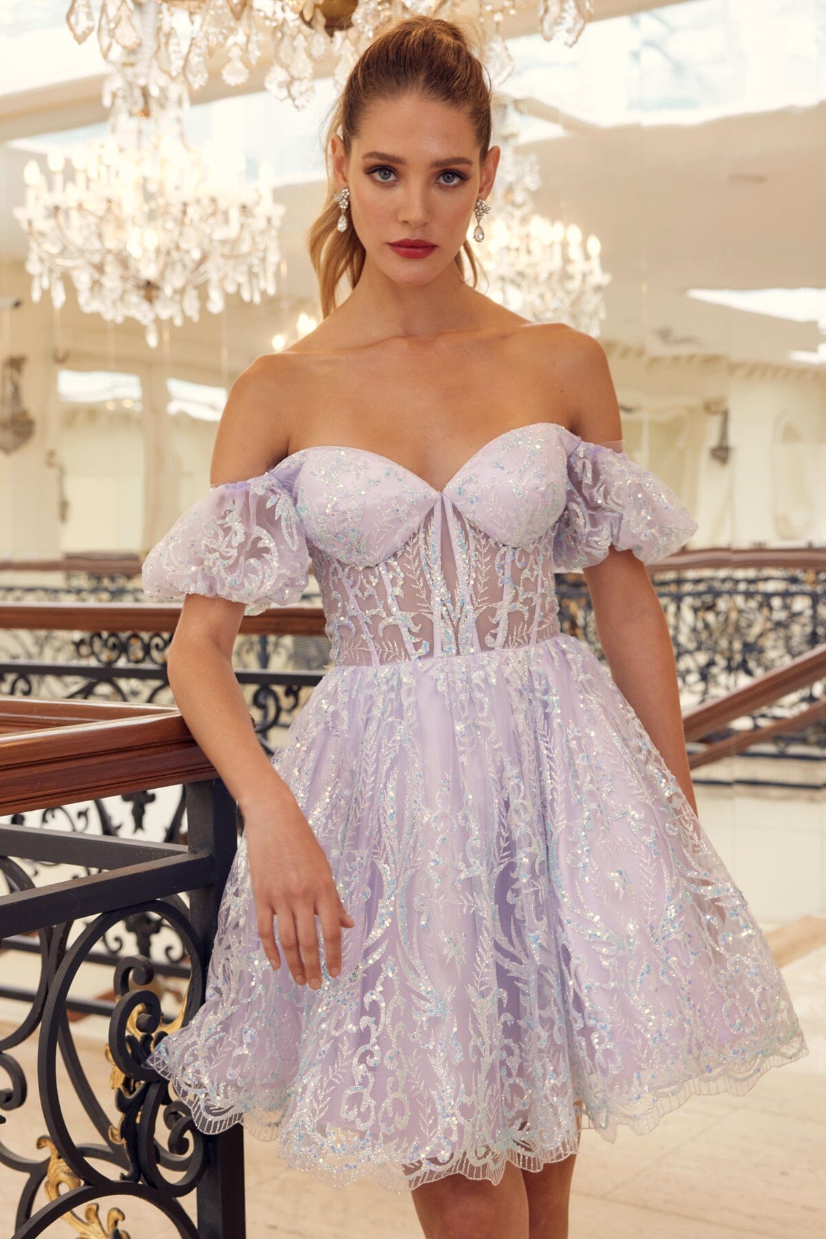 Glitter Print Short Off Shoulder Corset Dress by Juliet 891 - product image 8
