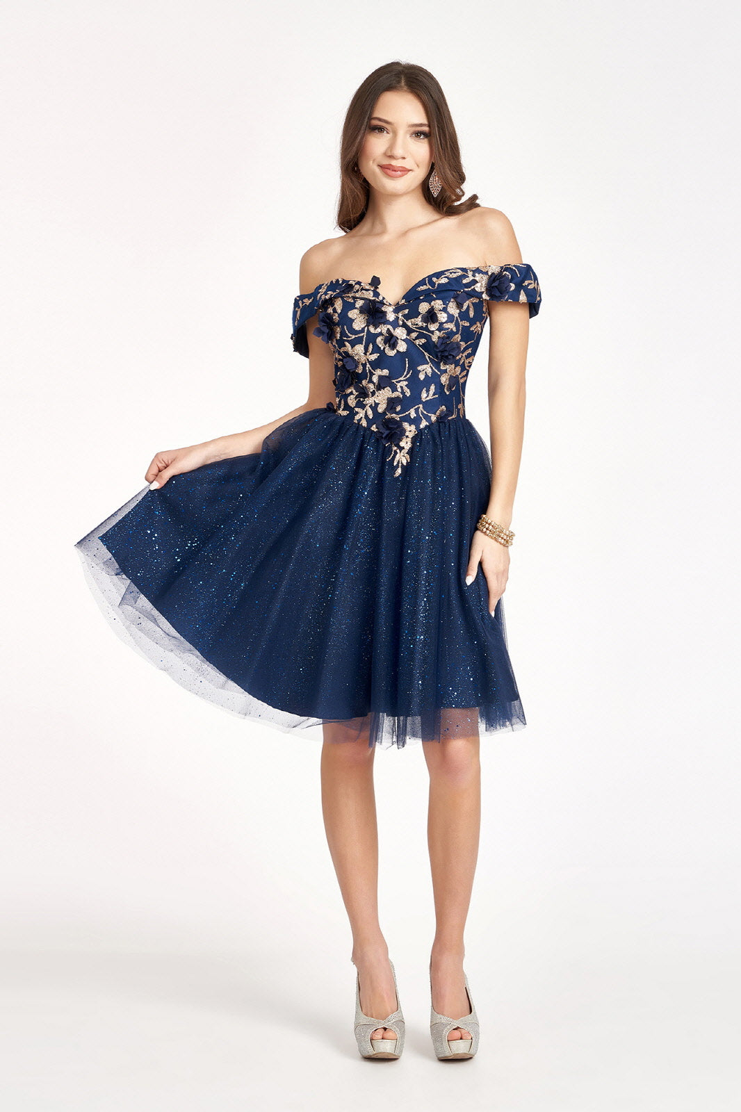 Glitter Print Short Off Shoulder Dress by Elizabeth K GS1978 - product image 1