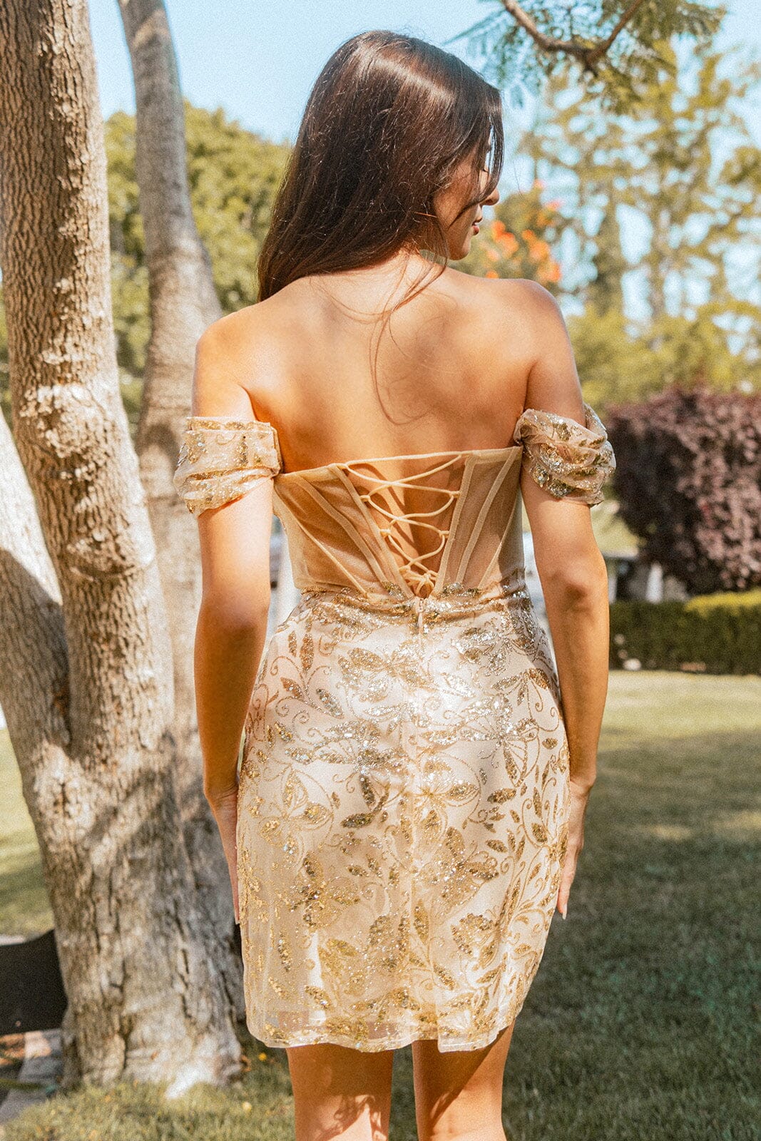 Glitter Print Short Off Shoulder Dress by Elizabeth K GS3510 - product image 2