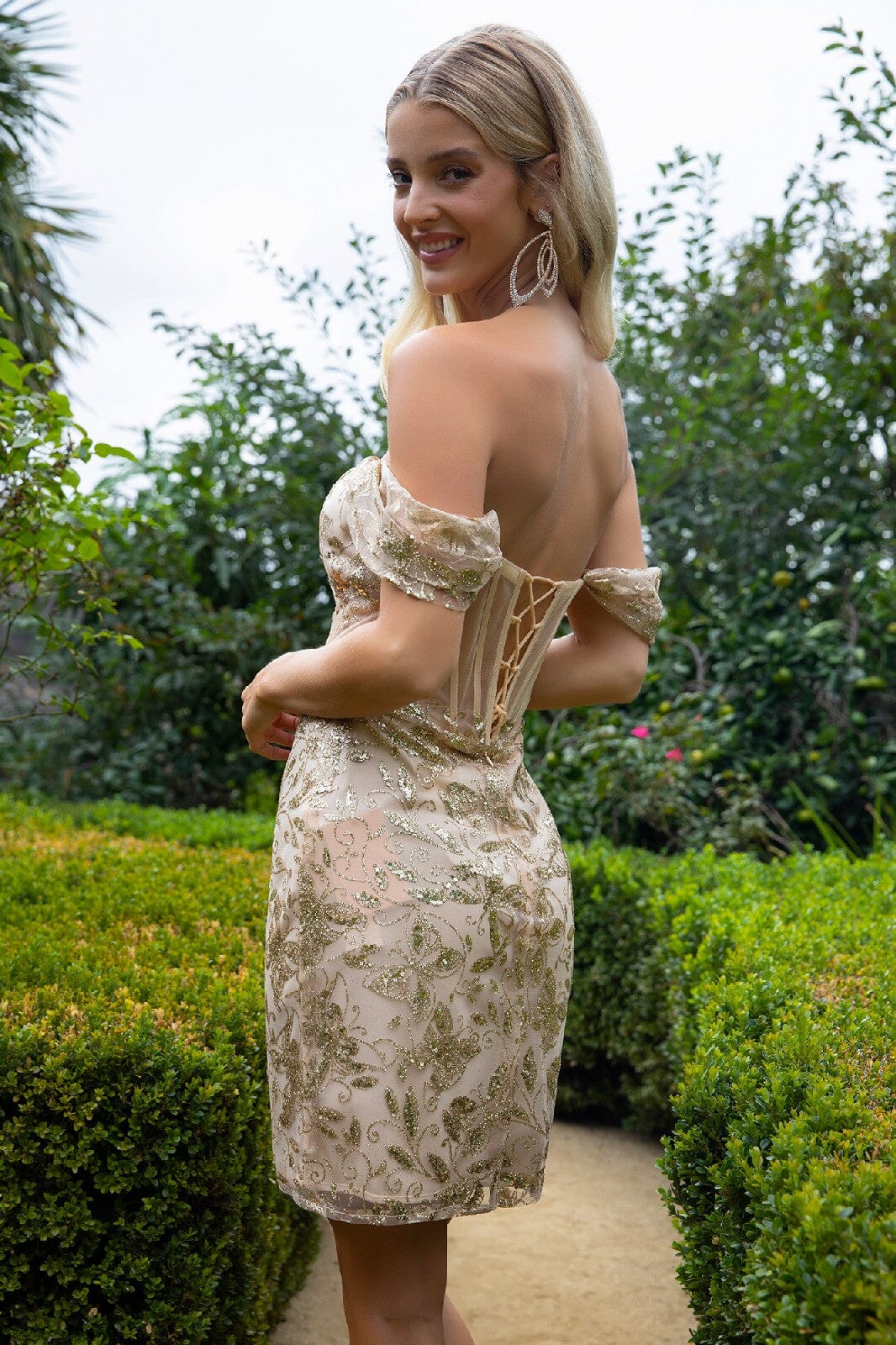 Glitter Print Short Off Shoulder Dress by Elizabeth K GS3510 - product image 6