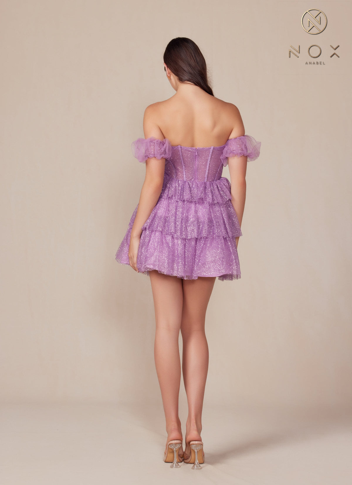Glitter Short Tiered A-line Dress by Nox Anabel Y860 - product image 2