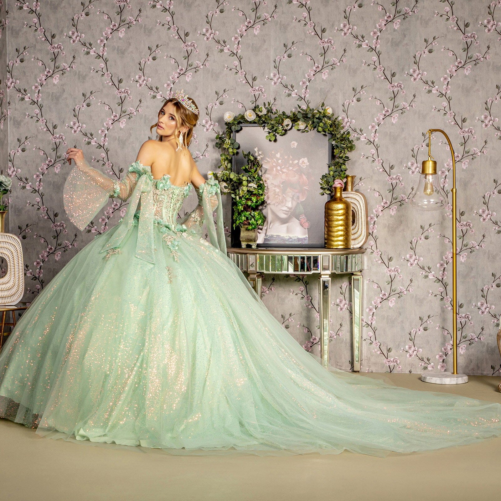 Glitter Strapless Bell Sleeve Ball Gown by GLS Gloria GL3486 - product image 6