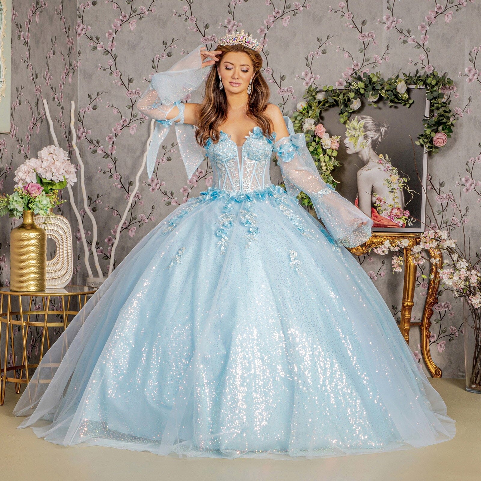 Glitter Strapless Bell Sleeve Ball Gown by GLS Gloria GL3486 - product image 11