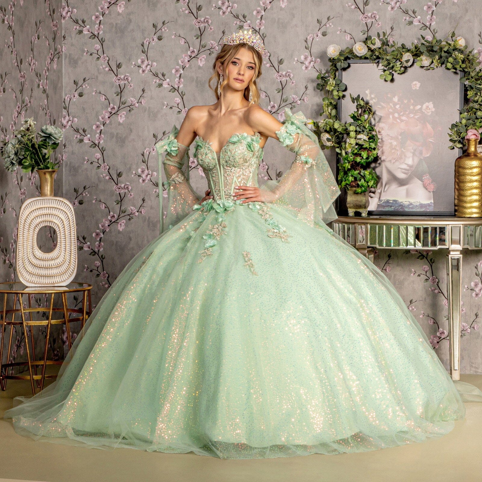 Glitter Strapless Bell Sleeve Ball Gown by GLS Gloria GL3486 - product image 5