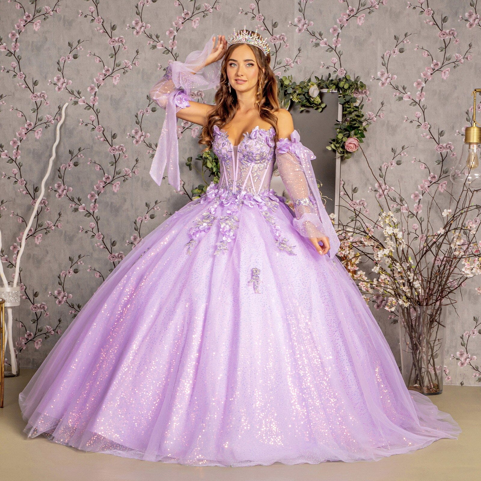 Glitter Strapless Bell Sleeve Ball Gown by GLS Gloria GL3486 - product image 8