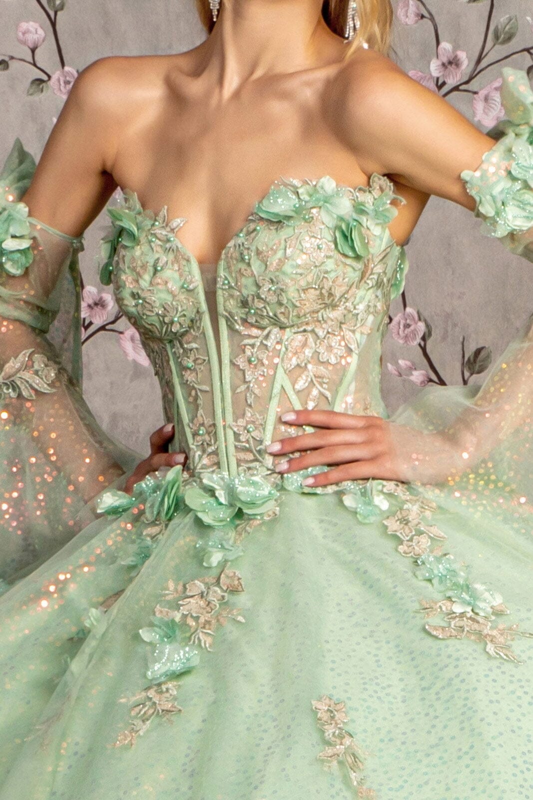 Glitter Strapless Bell Sleeve Ball Gown by GLS Gloria GL3486 - product image 3